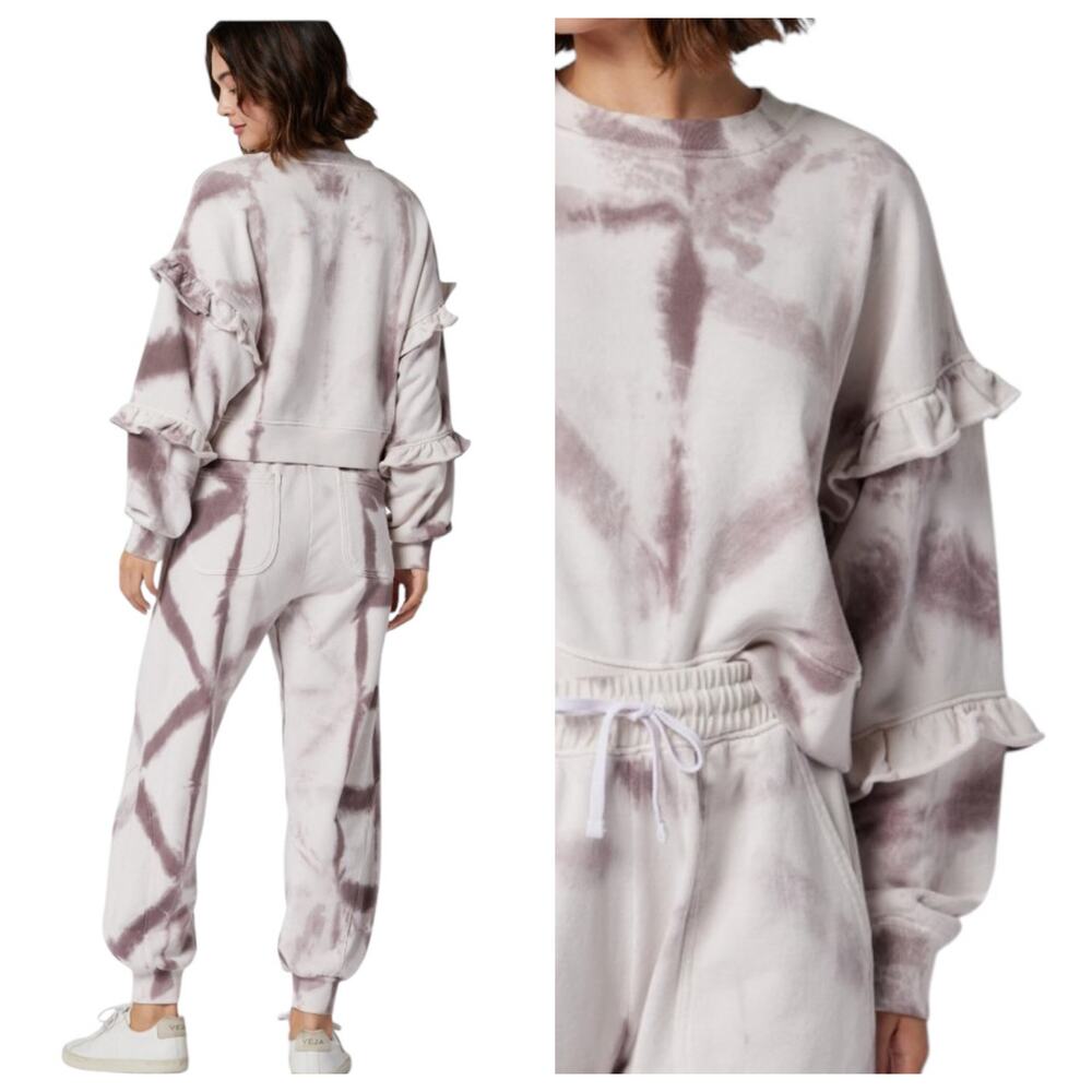 Soft Joie Womens Camille Cotton Sweatshirt Cropped M Ruffled Whimsy Purple NEW